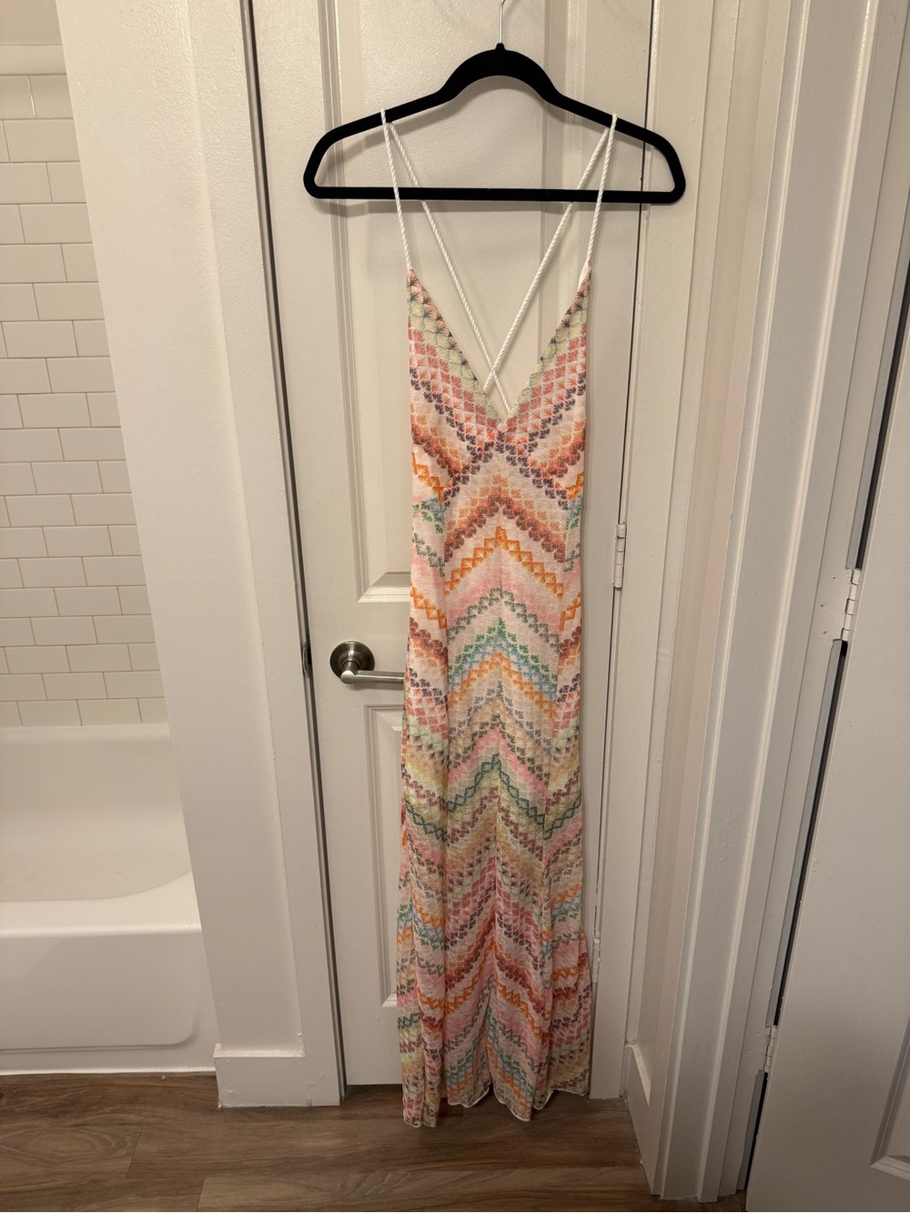 Chevron Maxi Dress with Pastel Multi-Color Pattern - Picture 3 of 5